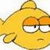 Yellow cartoon fish with orange eyes and a neutral expression, next to pixelated text reading 'my friends are the kind that spend 2 hours trying to drown a fish'.