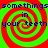 A static image with four identical spiral patterns in red and green, overlaid with blue text reading "somethings somethings in your teeth".