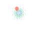 Animated sequence of colorful particle bursts with central circular cores and radiating lines in orange, yellow, green, blue, and purple hues.