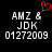 Black background with white pixelated text reading AMZ & JDK 01272009, two identical copies side-by-side, red pixelated heart symbol above left copy.