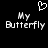 Black background with white pixelated text 'My Butterfly' and a heart symbol above the text.