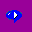Two pixelated icons on a solid purple background: left is blue speech bubble with white cursor, right is yellow speaker emitting gray sound waves.