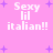 Pixelated text 'Sexy lil italian!!' on pink background with purple stars, four identical copies arranged in a