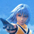 Pixelated anime-style character with blue hair and a white headband against a blue background, wearing a yellow and black outfit.