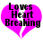A pink broken heart icon with black text reading "Loves Heart Breaking" in a pixelated font, displayed as two separate halves.