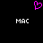 A static pixel art image with a black background, featuring two white 'MAC' text blocks and one pink heart symbol above them.
