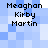 Pixelated text 'Meaghan Kirby Martin' repeated four times on a blue and white checkered background with no visible animation changes.