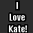 Pixelated text on dark background reads 'I Love Kate!' with each word in separate block.