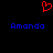 Red pixelated heart symbol above two blue text instances of 'Amanda' on black background.
