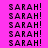 A static image with repeated text 'SARAH!' on a bright pink background, featuring three horizontal white bars over the text.