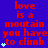 Blue background with red text repeating 'love is a mountain you have to climb' and small light blue stars scattered throughout.