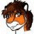 Pixelated cartoon cat face with brown fur, orange cheeks, and white muzzle on transparent background.