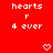 Red background with white text 'hearts r 4 ever' repeated across three , featuring pixelated heart and arrow symbols in different positions