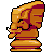 Pixelated chess knight icon with golden-brown body, maroon accents, and black outlines on gray background.