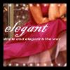 A static image shows a person in a red dress with a white cursive text overlay reading 'elegant' and smaller text below.