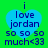Blue heart-shaped icon with text 'i love jordan so so so much<33' on green background, displayed in four identical