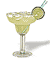 Pixelated image of a light green cocktail in a stemmed glass with lime garnish and striped straw.