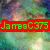 A static image with a red rectangular bar containing green pixelated text over a blurred multicolored background.