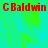 Red text 'CBaldwin' appears on a green and cyan gradient background with a gray rectangular overlay on the right side.
