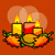Six identical pixel-art candle arrangements on an orange background with soft light effects.