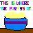 Pixelated static image featuring distorted text and a blue bowl-like object on a yellow background with brown base.