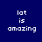 Four variations of a pixelated text design with 'lat is amazing' on blue background, each featuring different orange highlight placements.