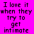Four of pixelated text on pink backgrounds, each displaying the phrase "I love it when they try to get intimate" in black block letters