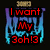 Static image of six text-based icons with red and blue pixelated lettering on black background, each displaying song lyrics or phrases.