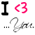 Static pixel art icon featuring a black capital I, pink <3 symbol, and gray handwritten text with ellipsis on white background.