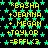 Animated icon with yellow text listing names and a code on black background with green star pattern.