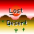 Animated desert scene with red sky, brown mountains, green cacti, and small yellow figures with white helmets, displaying sequential text bubbles.