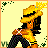 A 4x3 contact sheet of a pixel-art animated icon featuring a cartoon woman in yellow clothing and hat, with text phrases across frames showing animation cycles and static text panels.