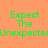 Green pixelated text 'Expect The Unexpected' on orange background with pink rectangular overlays shifting across the text.