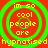 Red background with four green concentric circles containing yellow text reading "im so cool people are hypnotised" in pixelated font.