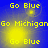 Blue background with yellow text 'Go Blue' and 'Go Michigan' repeated in a pattern, featuring animated glowing effects on the text