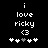 Pixelated text reads 'i love ricky <3' above five heart symbols with one grayed-out, on a black background.