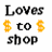 A 4-frame animated contact sheet showing a pixelated text-based icon with blue star backgrounds and white sections, displaying shopping-related phrases across frames.