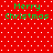 Red background with white polka dots and green 'Merry Christmas' text in four quadrants.