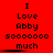 Red background with repeated black text "I Love Abby sooooooo much" in three , each showing identical static text layout