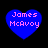 Four blue heart-shaped icons with pink text reading 'James McAvoy' on a black background, arranged in a