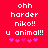 Red background with white pixelated text reading "ohh harder niko!! u animal!!" and five pink asterisks below, displayed in two identical side-by-side