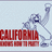 Pixelated static image shows a hockey player in motion with a stick, standing behind large red text reading 'CALIFORNIA' on a light blue background.