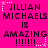 Pixelated text on bright pink background with white star and dotted line accents, repeating 'JILLIAN MICHAELS IS AMAZING !!!!!' in two