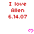 Red text reads "I love Allen 6.14.07" with pink pixel hearts on a white background, partially cropped at bottom right.