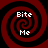 Four identical red and black spiral patterns arranged in a , each containing white text reading "Bite Me"