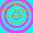 Four identical cyan circular icons with pink concentric rings, each containing orange text reading 'bridget and megan friends 4 life<3' on a cyan background.