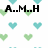 Pixelated icon with black text and alternating green and cyan heart shapes on white background.
