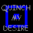 Pixelated text "QUINCH MY DESIRE" arranged in a layered square frame with blue and black backgrounds, displayed across multiple views.