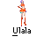 Pixelated static icon of a stylized female character in orange outfit with purple hair, standing above the text "Ulala" on gray background.