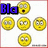 Animated sequence of yellow emoji faces with varying expressions and a blue 'Bla' text element shifting position across frames.